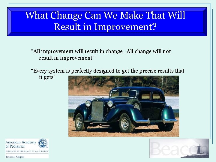 What Change Can We Make That Will Result in Improvement? “All improvement will result
