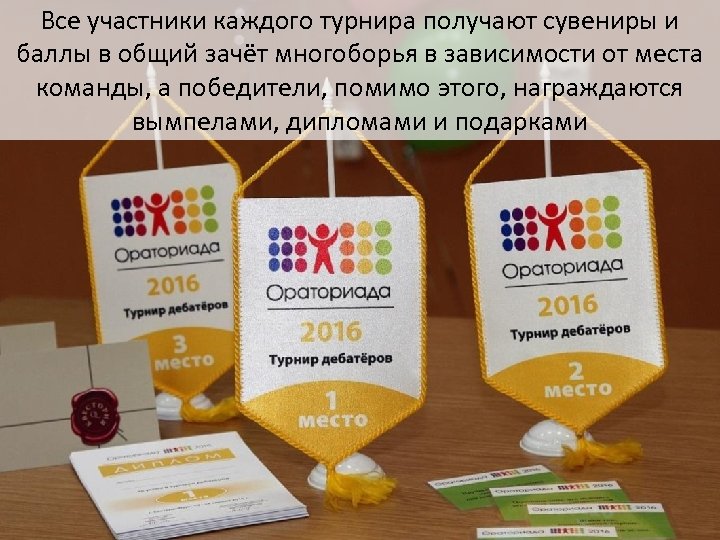 Все участники каждого турнира получают сувениры и баллы в общий зачёт многоборья в зависимости