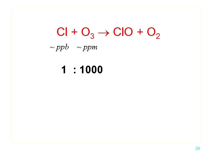 Cl + O 3 Cl. O + O 2 ~ ppb ~ ppm 1