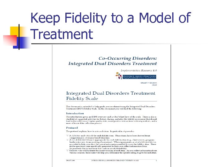 Keep Fidelity to a Model of Treatment 