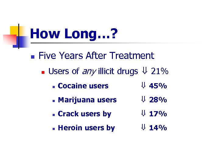 How Long…? n Five Years After Treatment n Users of any illicit drugs n