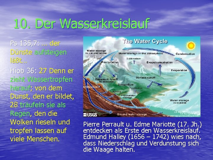 10. Der Wasserkreislauf Ps 135, 7: … der Dünste aufsteigen läßt… Hiob 36: 27