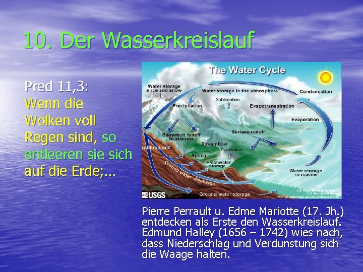 10. Der Wasserkreislauf Pred 11, 3: Wenn die Wolken voll Regen sind, so entleeren