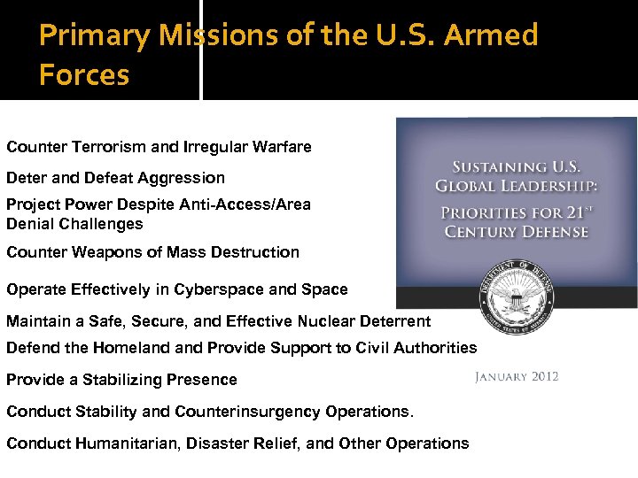 Primary Missions of the U. S. Armed Forces Counter Terrorism and Irregular Warfare Deter