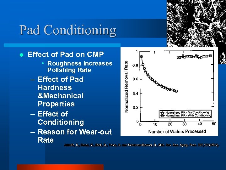 Pad Conditioning l Effect of Pad on CMP • Roughness increases Polishing Rate –