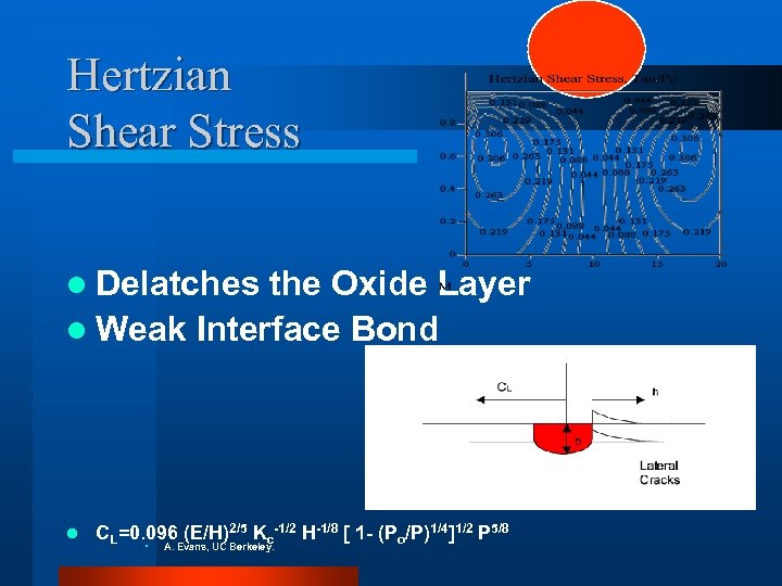 Hertzian Shear Stress l Delatches the Oxide Layer l Weak Interface Bond l CL=0.