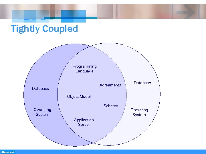 Tightly Coupled Programming Language Agreements Database Object Model Schema Operating System Application Server Operating