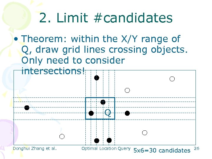 2. Limit #candidates • Theorem: within the X/Y range of Q, draw grid lines