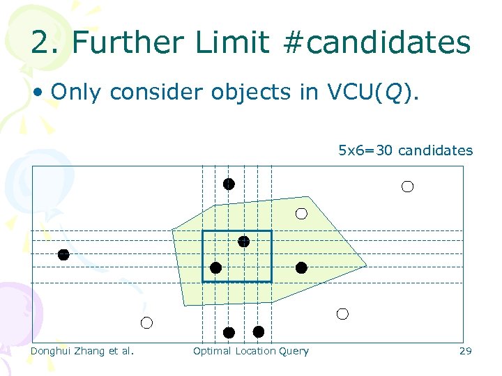 2. Further Limit #candidates • Only consider objects in VCU(Q). 5 x 6=30 candidates