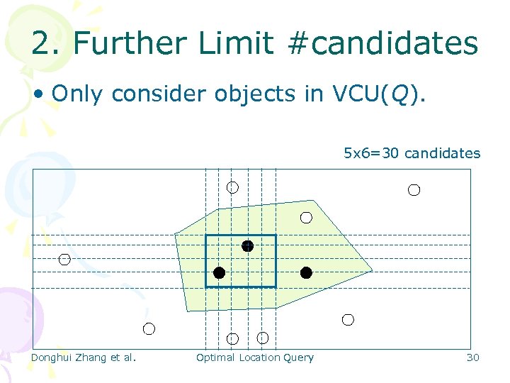 2. Further Limit #candidates • Only consider objects in VCU(Q). 5 x 6=30 candidates