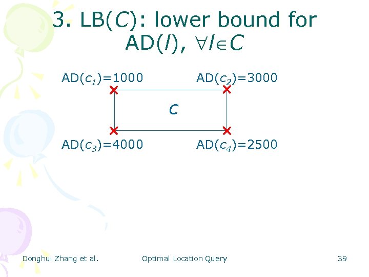 3. LB(C): lower bound for AD(l), l C AD(c 1)=1000 AD(c 2)=3000 c AD(c