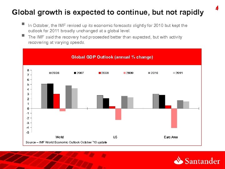 Global growth is expected to continue, but not rapidly § § In October, the
