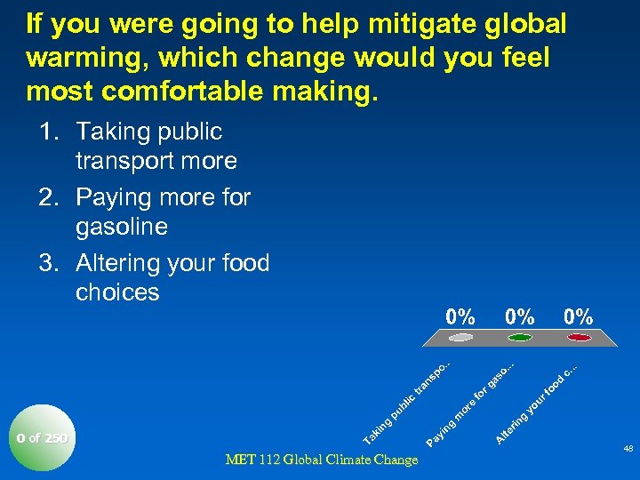 If you were going to help mitigate global warming, which change would you feel