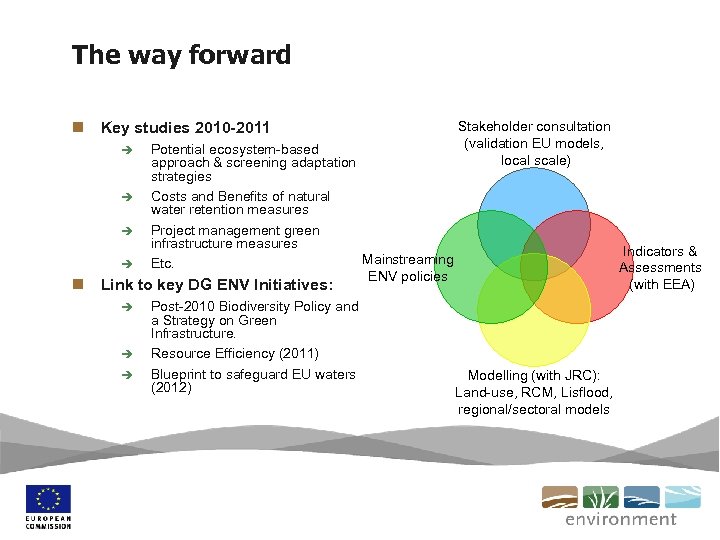 The way forward n Key studies 2010 -2011 è è Potential ecosystem-based approach &