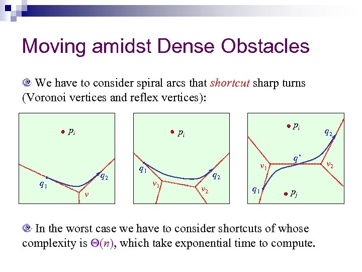 Moving amidst Dense Obstacles We have to consider spiral arcs that shortcut sharp turns