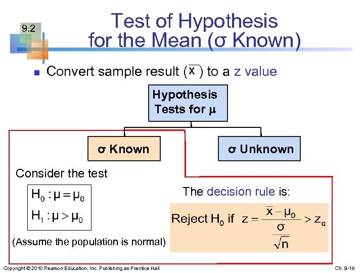 9. 2 n Test of Hypothesis for the Mean (σ Known) Convert sample result