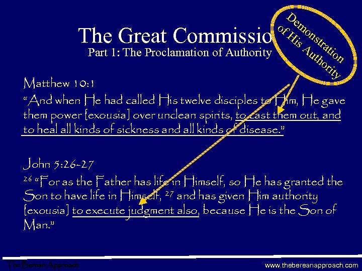 of The Great Commission Part 1: The Proclamation of Authority De mo Hi ns