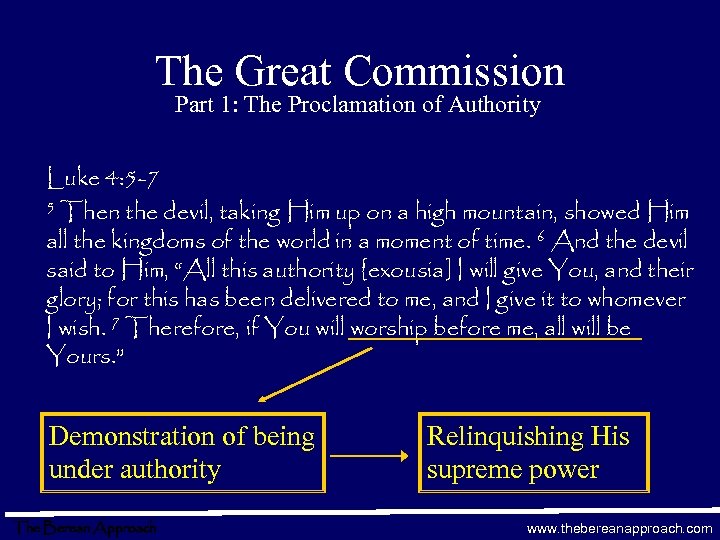 The Great Commission Part 1: The Proclamation of Authority Luke 4: 5 -7 5