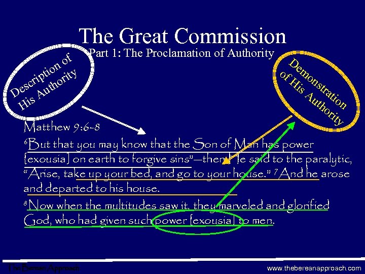 The Great Commission f Part 1: The Proclamation of Authority D no of emo