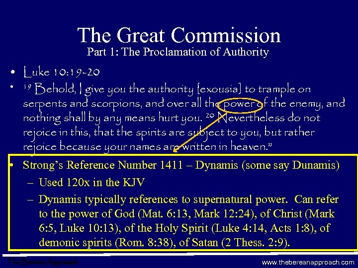 The Great Commission Part 1: The Proclamation of Authority • Luke 10: 19 -20