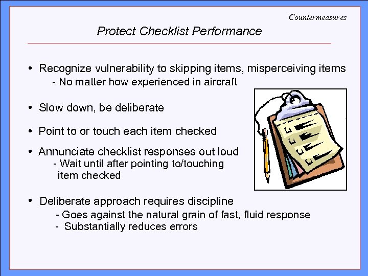 Countermeasures Protect Checklist Performance Click to edit Master title style • Recognize vulnerability to