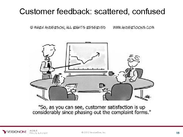 Customer feedback: scattered, confused © 2012 Version. One, Inc. 15 