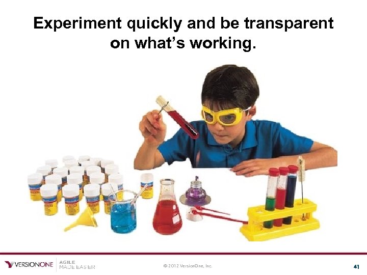 Experiment quickly and be transparent on what’s working. © 2012 Version. One, Inc. 41