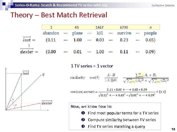 Series-O-Rama: Search & Recommend TV series with SQL Guillaume Cabanac Theory Best Match Retrieval