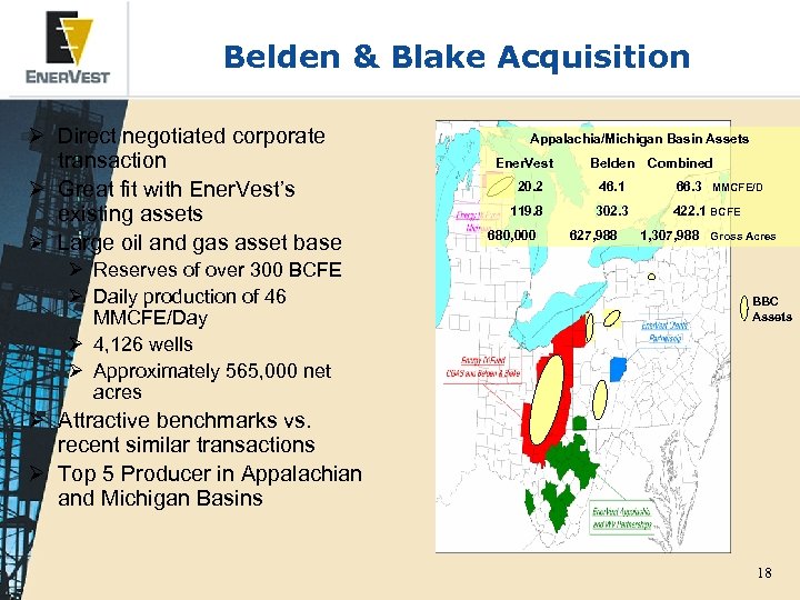 Belden & Blake Acquisition Ø Direct negotiated corporate transaction Ø Great fit with Ener.