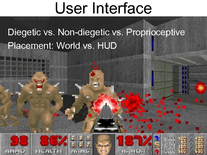 User Interface Diegetic vs. Non-diegetic vs. Proprioceptive Placement: World vs. HUD 