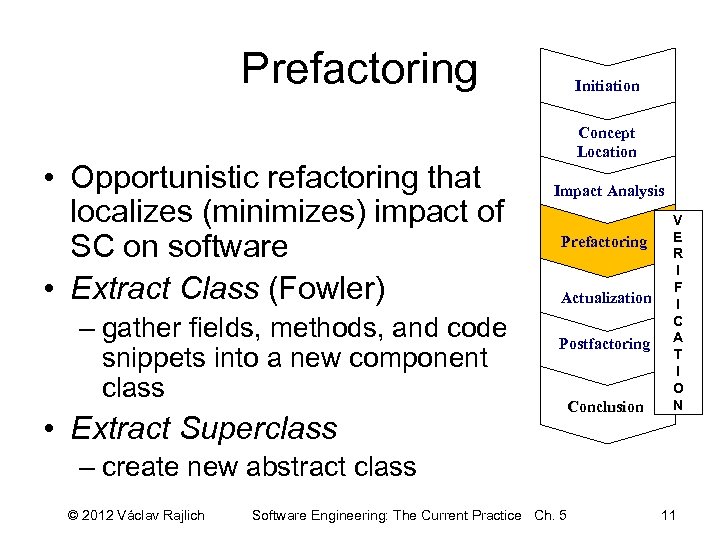 Prefactoring • Opportunistic refactoring that localizes (minimizes) impact of SC on software • Extract