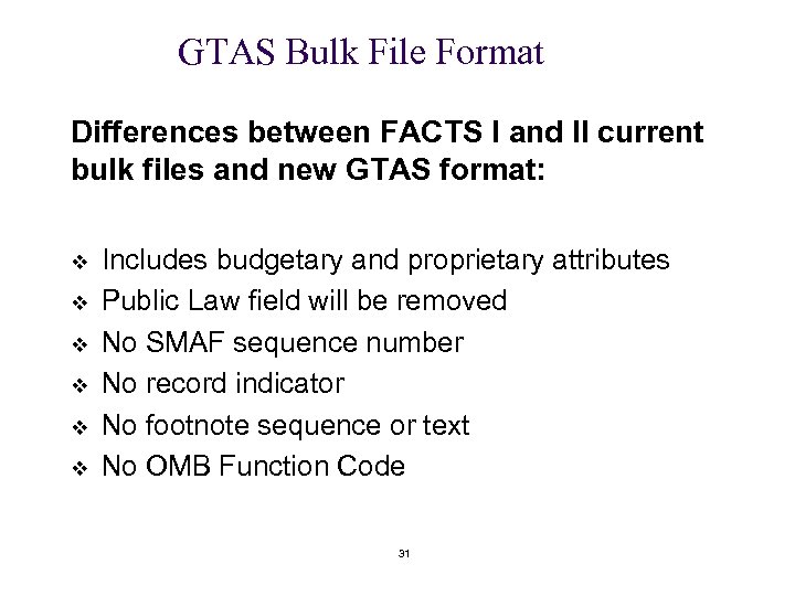 GTAS Bulk File Format Differences between FACTS I and II current bulk files and