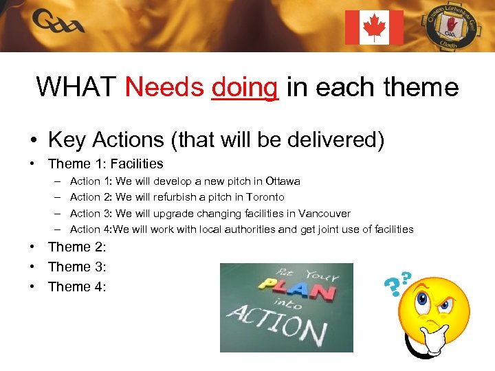 WHAT Needs doing in each theme • Key Actions (that will be delivered) •