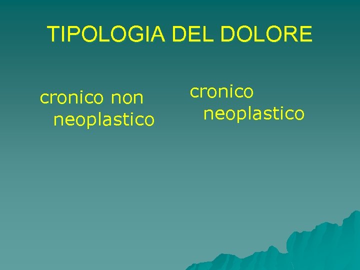 TIPOLOGIA DEL DOLORE cronico non neoplastico cronico neoplastico 