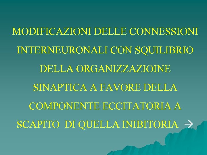 MODIFICAZIONI DELLE CONNESSIONI INTERNEURONALI CON SQUILIBRIO DELLA ORGANIZZAZIOINE SINAPTICA A FAVORE DELLA COMPONENTE ECCITATORIA