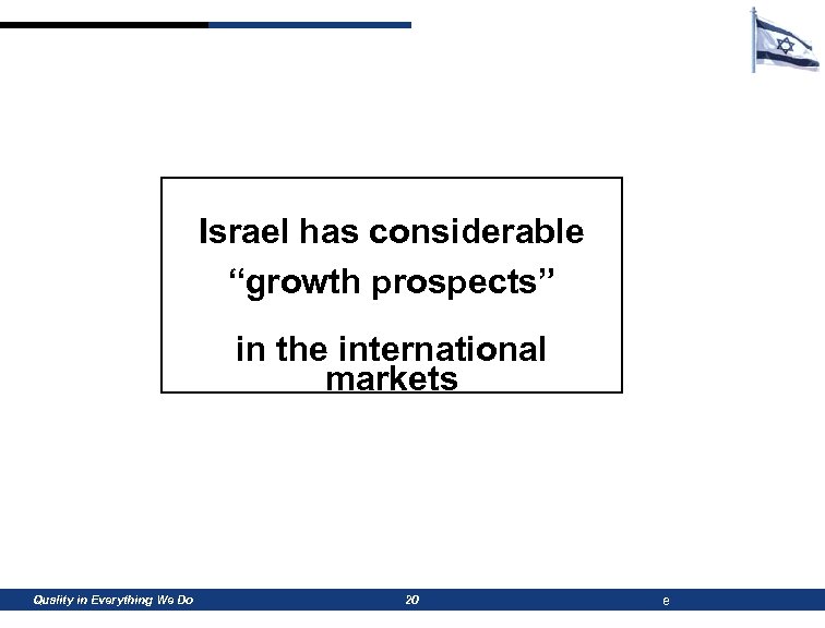 Israel has considerable “growth prospects” in the international markets Quality in Everything We Do