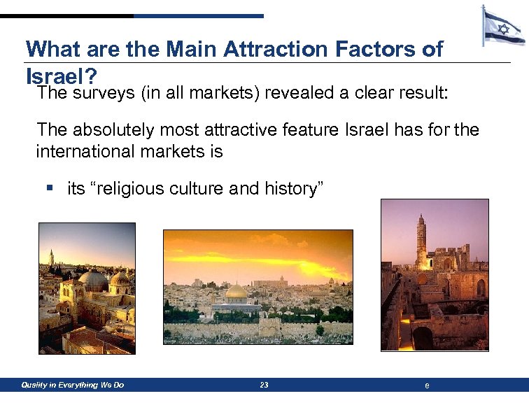 What are the Main Attraction Factors of Israel? The surveys (in all markets) revealed