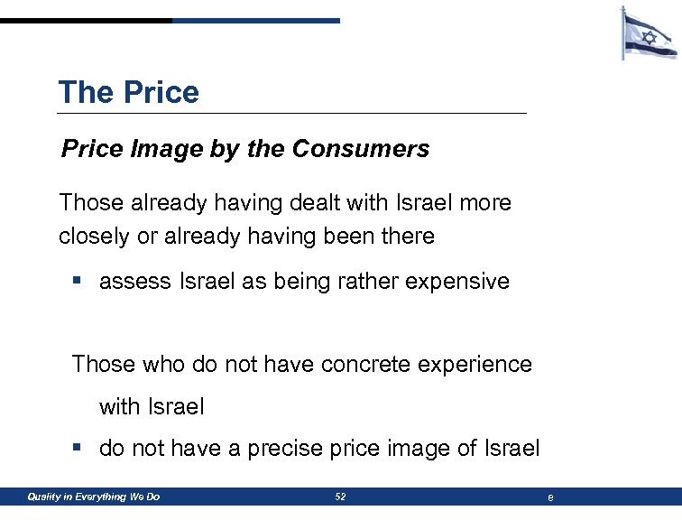 The Price Image by the Consumers Those already having dealt with Israel more closely