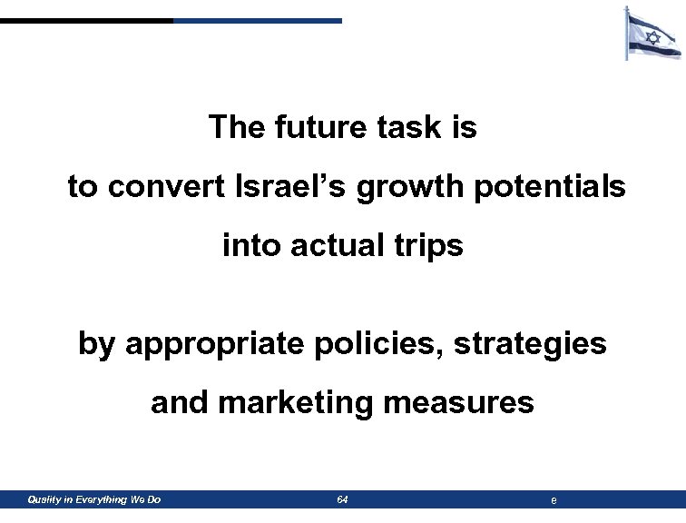 The future task is to convert Israel’s growth potentials into actual trips by appropriate