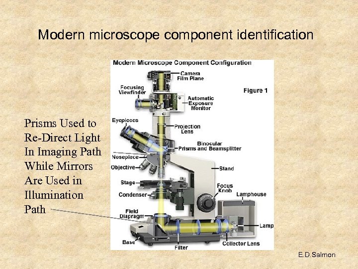 Modern microscope component identification Prisms Used to Re-Direct Light In Imaging Path While Mirrors