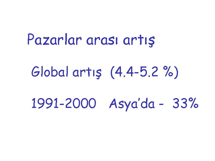 Pazarlar arası artış Global artış (4. 4 -5. 2 %) 1991 -2000 Asya’da -
