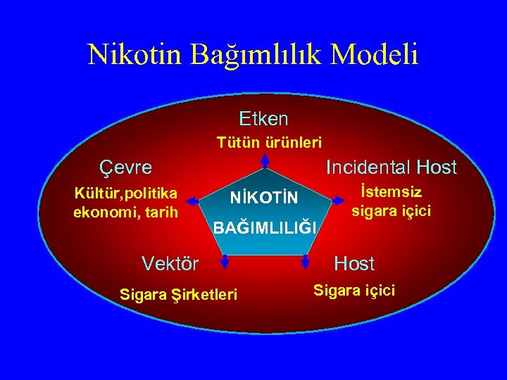 Nikotin Bağımlılık Modeli Etken Tütün ürünleri Incidental Host Çevre Kültür, politika ekonomi, tarih NİKOTİN