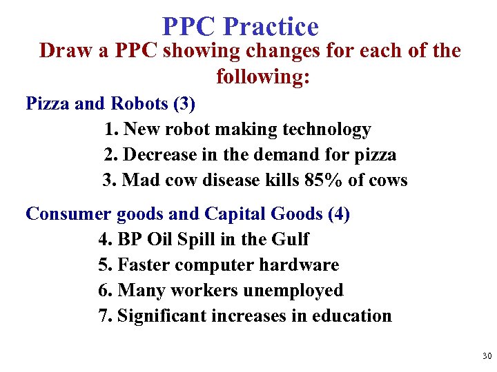 PPC Practice Draw a PPC showing changes for each of the following: Pizza and