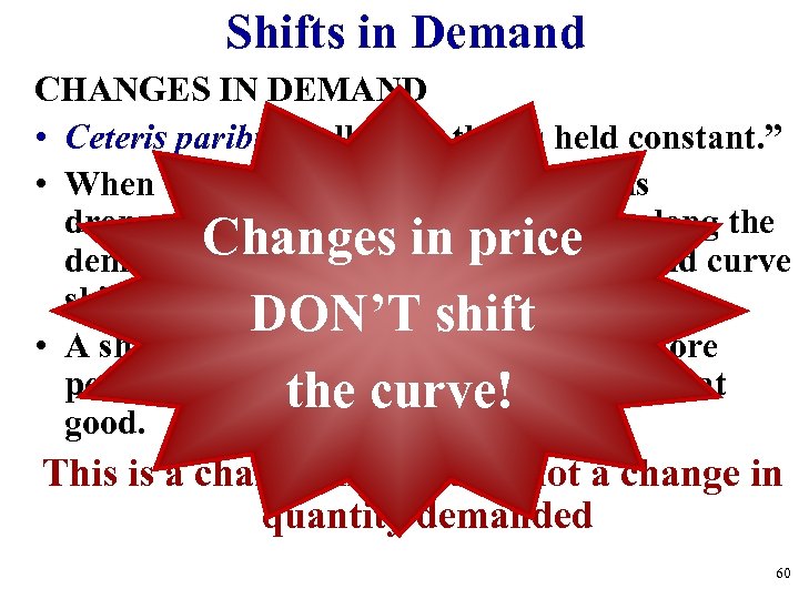 Shifts in Demand CHANGES IN DEMAND • Ceteris paribus-“all other things held constant. ”