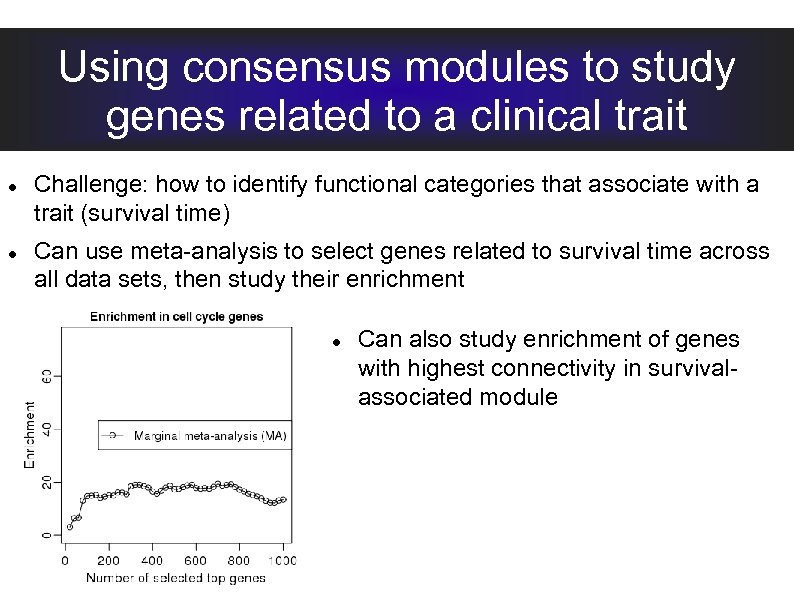 Using consensus modules to study genes related to a clinical trait Challenge: how to