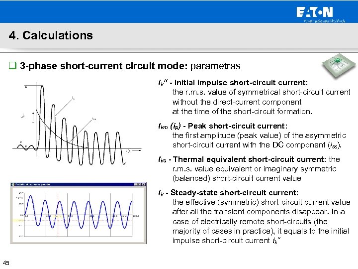 4. Calculations q 3 -phase short-current circuit mode: parametras Ik“ - Initial impulse short-circuit