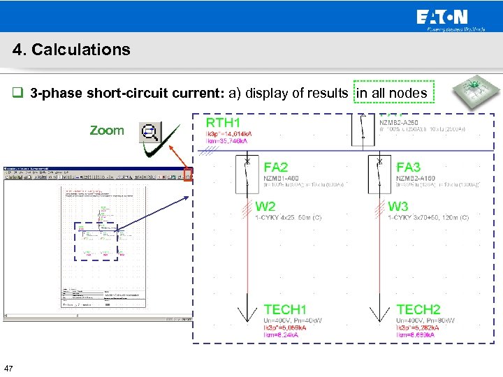 4. Calculations q 3 -phase short-circuit current: a) display of results in all nodes