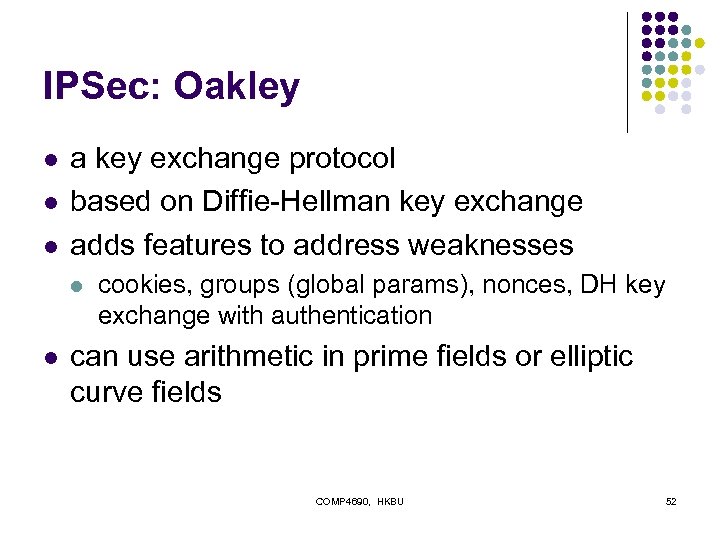 IPSec: Oakley l l l a key exchange protocol based on Diffie-Hellman key exchange