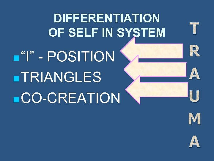 DIFFERENTIATION OF SELF IN SYSTEM n “I” - POSITION n TRIANGLES n CO-CREATION T
