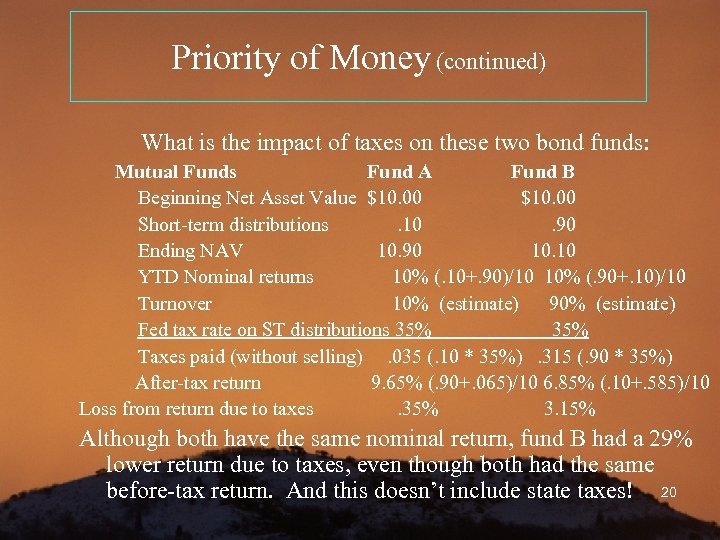 Priority of Money (continued) What is the impact of taxes on these two bond